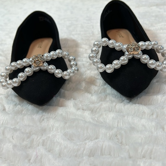 Bamboo the point pearl bow classic black noir slip on flats new without box - Picture 2 of 9